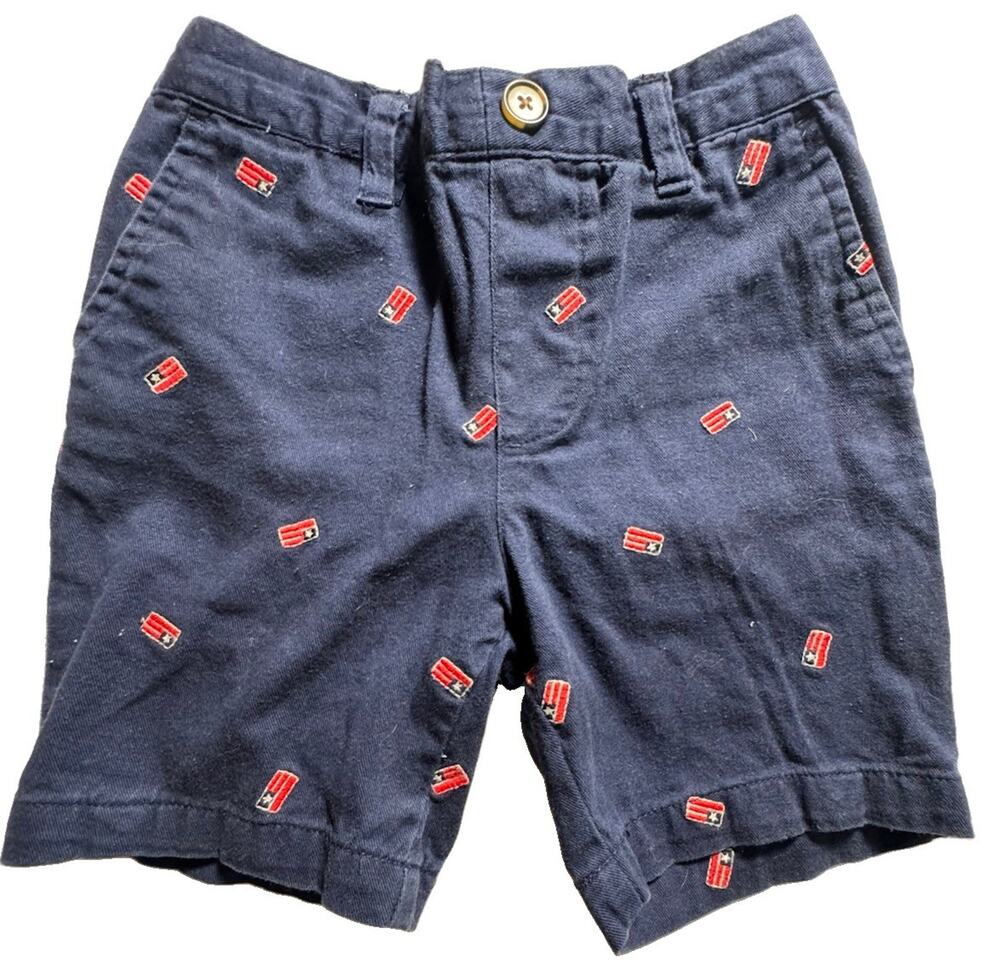 Lightning Bug Boys Size 5 Navy Chino Shorts Embroidered Adjustable Waist